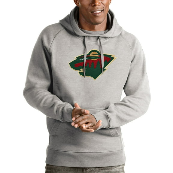 Men's Antigua Heathered Gray Minnesota Wild Logo Victory Pullover Hoodie