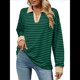 thumbnail image 2 of Sudaderas A Rayas de Talla Grande para Mujer, de Larga, con Cuello de Solapa, Informales, Suaves, Tipo Pulóver, Camisetas Verde L, 2 of 10