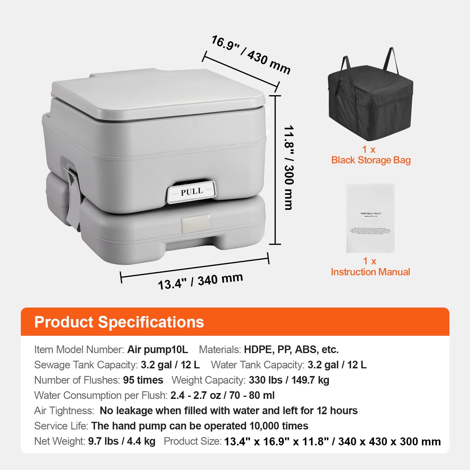 KFFKFF Portable Camping Toilet, Features a 3.2 Gal Disposal & Flush Tank, Easy Push-Button Flush, Secure and Smell-Free Portable Loo for Adults and Children on Road Trips or Camping