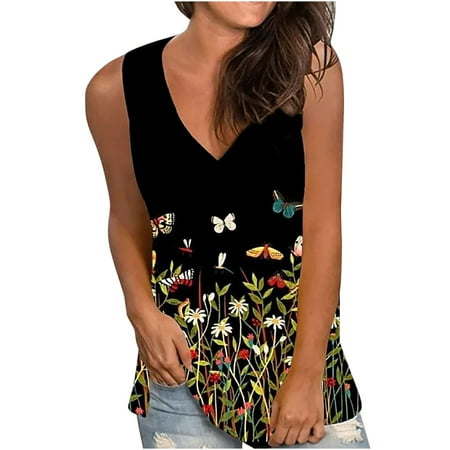 

Inkach Womens V-Neck Sleeveless Print Vest Tops