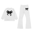 thumbnail image 2 of YMNXA Toddler Kids Girls Outfits Long Sleeve Round Neck Bow Print Pullover And Flare Pants Comfortable Fashion Elegant Sets For Casual Daily Wear,White,6-7 Years, 2 of 4