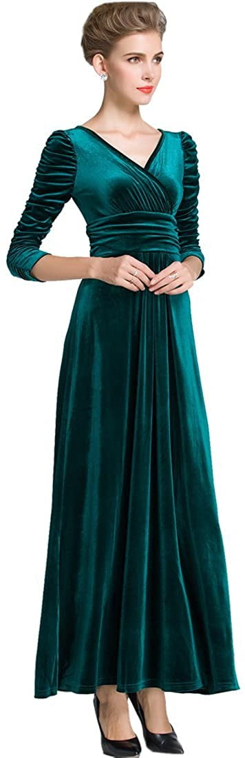 V Neck Velvet Maxi Dress | Walmart 