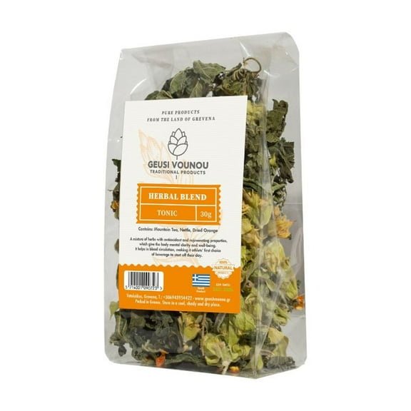 Tonic Blend Herb Tea from Greece - Mountain Tea, Nettle, Dried Orange, 30g - by Geusi Vounou