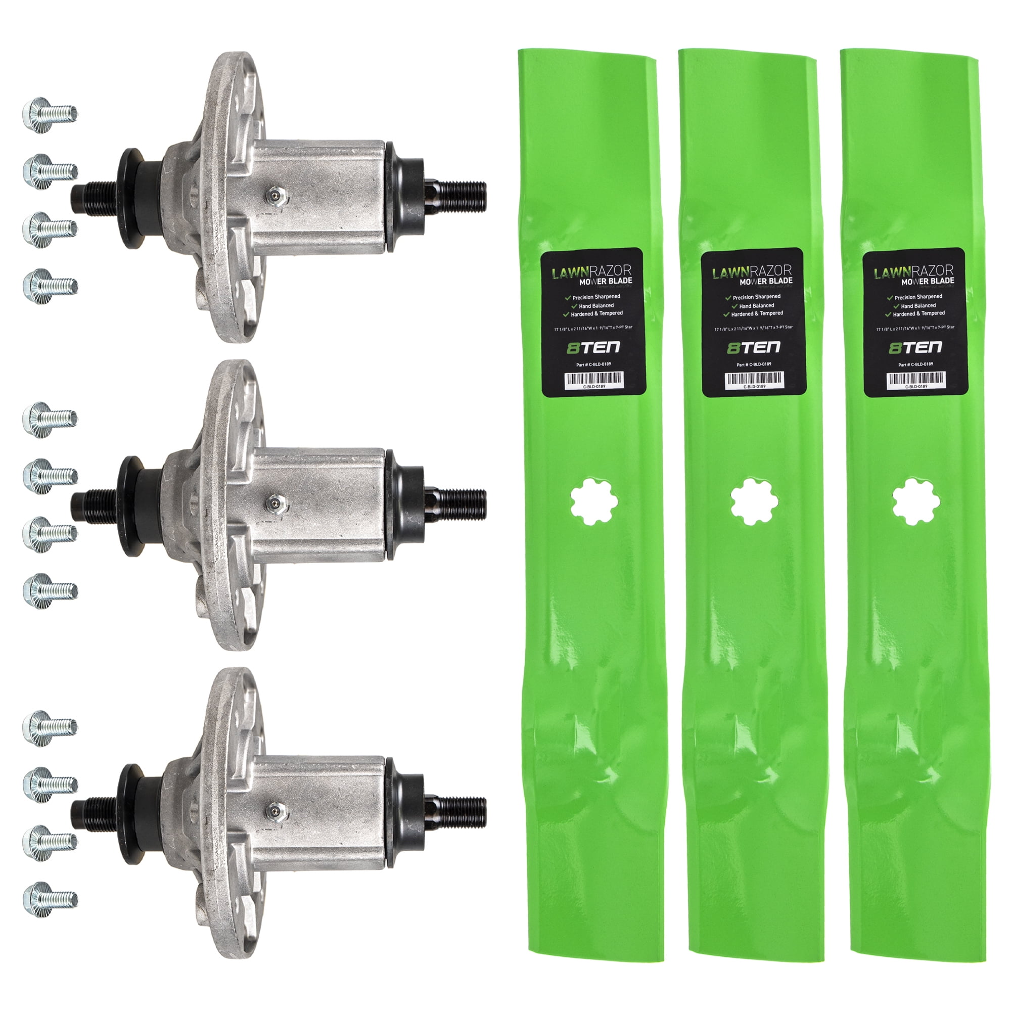 8TEN Spindle High Lift Blade Kit For John Deere 48 Inch Cut Deck 145