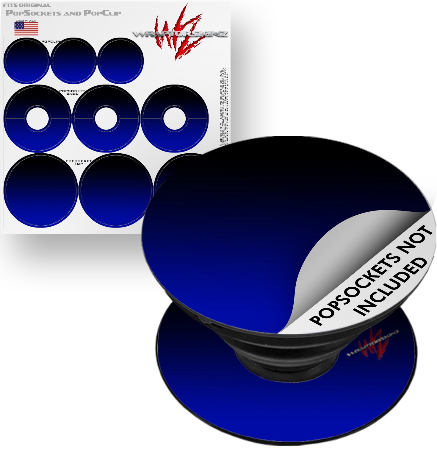 Decal Style Vinyl Skin Wrap 3 Pack for PopSockets Smooth Fades Blue Black (POPSOCKET NOT INCLUDED) by WraptorSkinz
