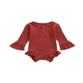 thumbnail image 1 of Baby Girl Knitted Ribbed Long Sleeve Ruffle Romper Bodysuit Onesie Tops, 1 of 6
