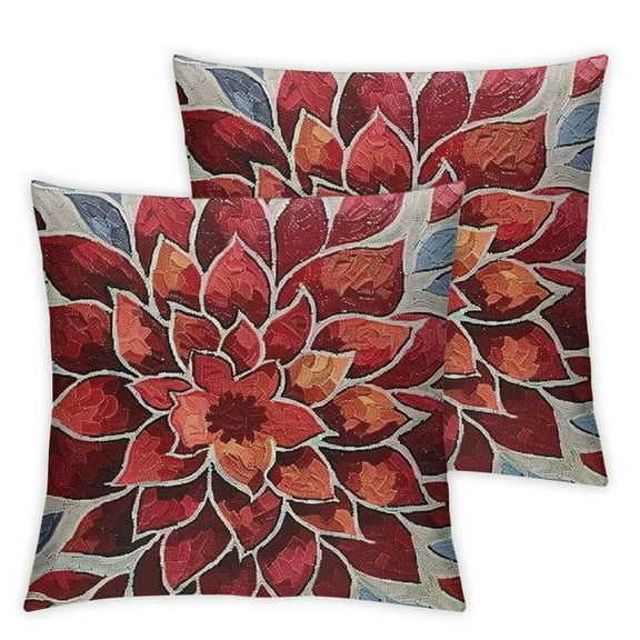 Ullo0ord Red Dahlia Pillow Covers Geometry Floral Couch Pillow Cases Modern Abstract Flower Decorative Square Throw Pillows Set of 2 Home Decor for Living Room Bedroom Sofa Couch Bed Cushion 12x12in