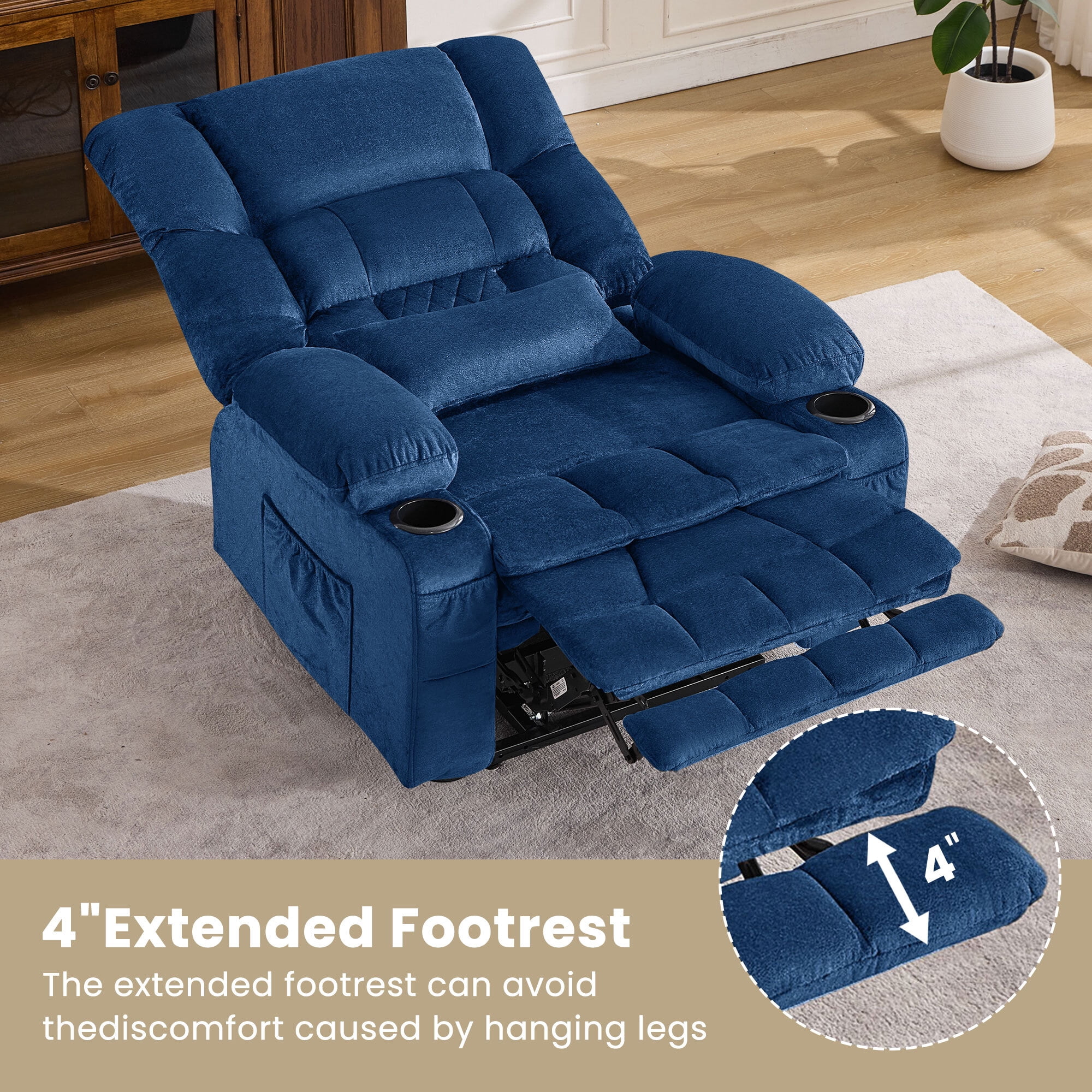 Alvantor Dual Motor Power Lift Recliner Chair for Elderly with Heat and Massage Large Single Sofa with Cup Holders for Living Room Blue