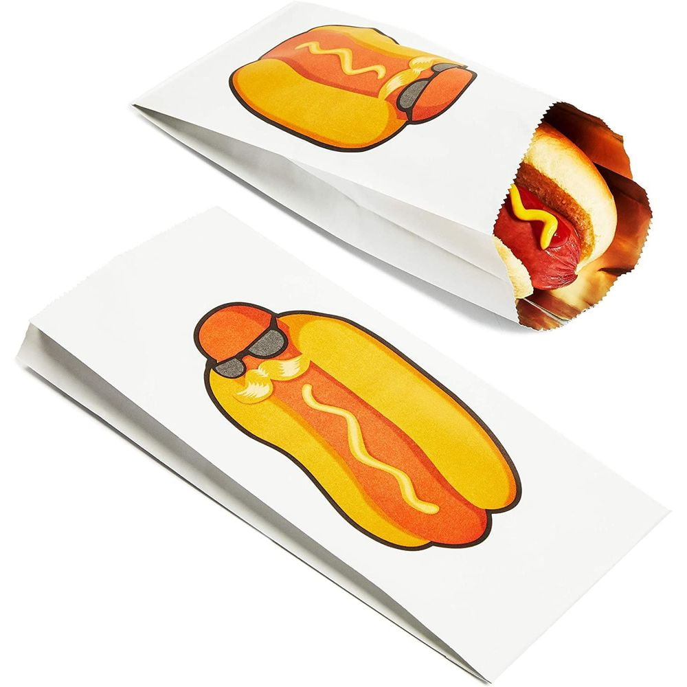 100Pack Disposable Paper Hot Dog Bags Foil Sleeve Wrappers for