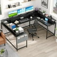 thumbnail image 2 of Jojoka LED Lights Monitor Stand & Storage Bag U-Shaped Gaming Desk, Black, 2 of 8
