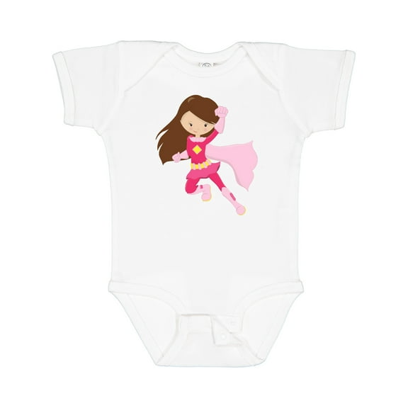 Inktastic Superhero Girl, Cute Girl, Brown Hair, Pink Cape Girls Baby Bodysuit
