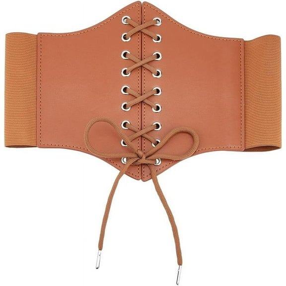 Imitation Leather Corset Waist Belt Vintage Tied Waspie Belt Women Lace-up Cinch Belt Wide Band for DIY