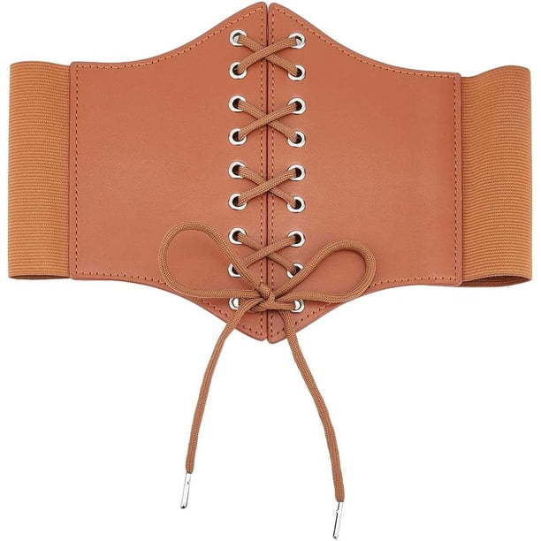 Cinturón de piel sintética con diseño de corsé, estilo vintage, con lazo y ancho para mujer