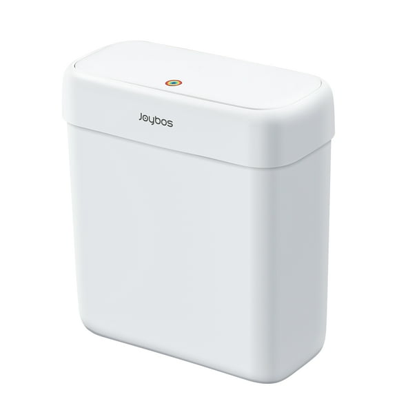 Joybos Small Bathroom Trash Can with Lid, 2.6 Gallons/10L SlimPlastic Garbage Bin with Pop-Up Lid, Mini Waste Basket Can Dog Prooffor Kitchen, Bedroom, Office, Laundry, Toilet, Rv, White