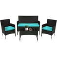 thumbnail image 1 of Ensemble de Conversation pour Terrasse en Rotin Osier avec Causeuses et Table Basse, Coussin Bleu, 4 Pcs, 1 of 7