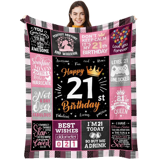 JUYGO Sweet 21st Birthday Gifts for Girls- 21 Year Old Birthday Gifts Blanket for Her,Sweet 21st Birthday Gift Ideas for Girl,21st Bday Decorations Blanket 50"x60"