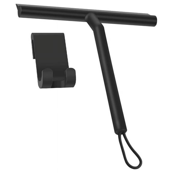 Silicone Shower Squeegee with Hook & Lanyard, Black Window Glass , Mirror Screen Wiper, Multi Cleaner