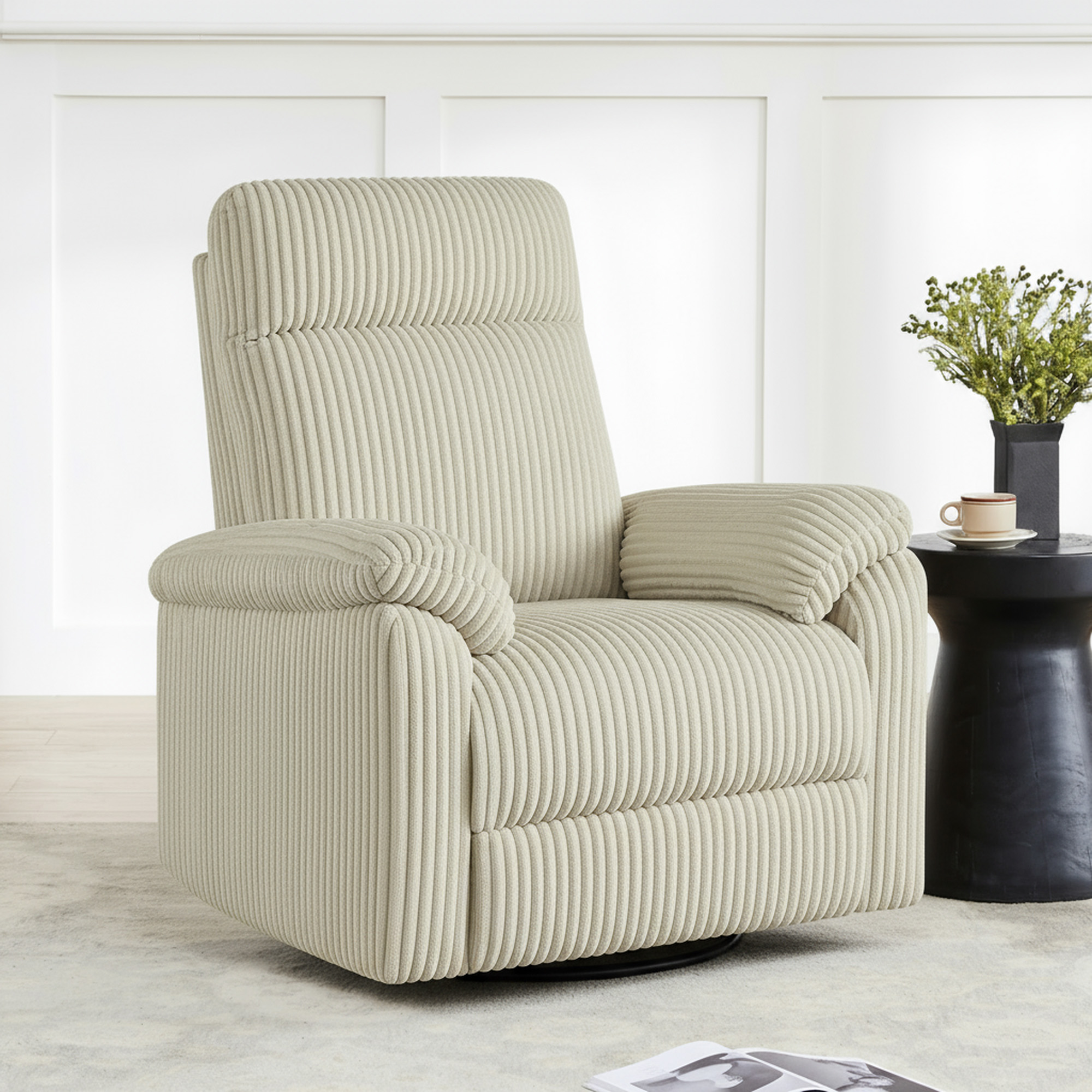 Spruce & SpringManual Swivel Glider Recliner with Three Recline Positions, Cream