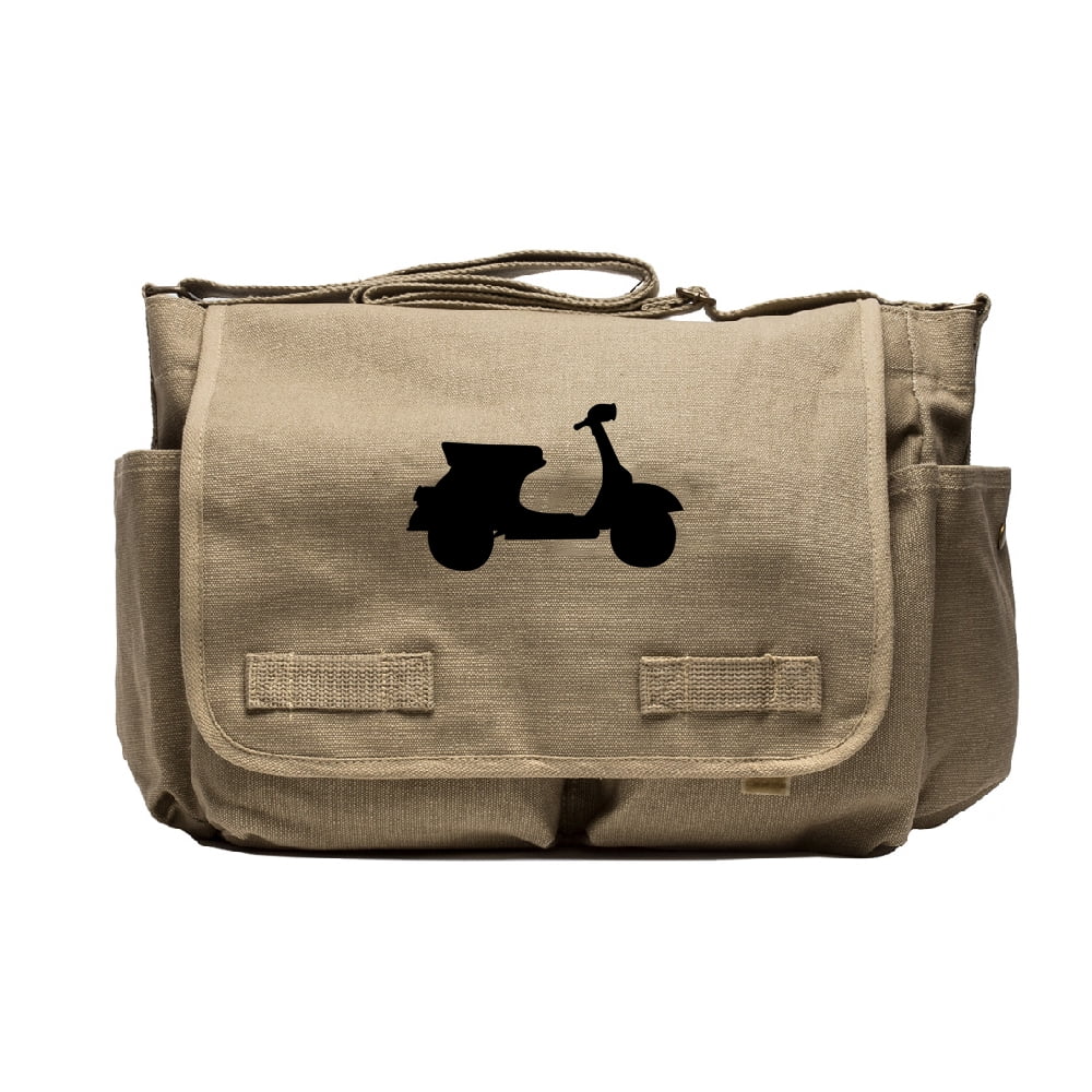 Scooter Vespa Moped Buddy Canvas Messenger Shoulder Bag, Khaki & Black