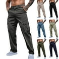 thumbnail image 2 of Havenre Mens Casual Cargo Pants Baggy Straight Leg Sweatpants with Large Flap Pockets Button Elastic High Waist Hiking Sports Trousers Dark Gray XL, 2 of 8