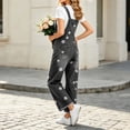 thumbnail image 5 of Ruohan Women's Floral Denim Overalls Adjustable Straps Wide Leg Fringe Hem Jumpsuit, 5 of 6