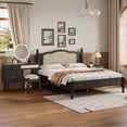 thumbnail image 2 of Miekor Furniture 3 Pieces Bedroom Set With Queen Size Wooden Bed Frame, 1 Vintage Nightstand And 1 Makeup Vanity Set With Stool, Black 0013B, 2 of 12