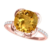 Mauli Jewels Engagement Rings for Women 2.35 Carat Cushion Shape Citrine Diamond Ring 4 prong 10K Rose Gold