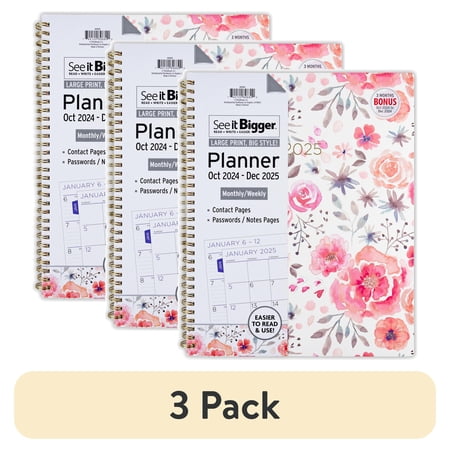 (3 pack) See it Bigger October 2024 - December 2025 Weekly Dated Planner (11" x 9.75")
