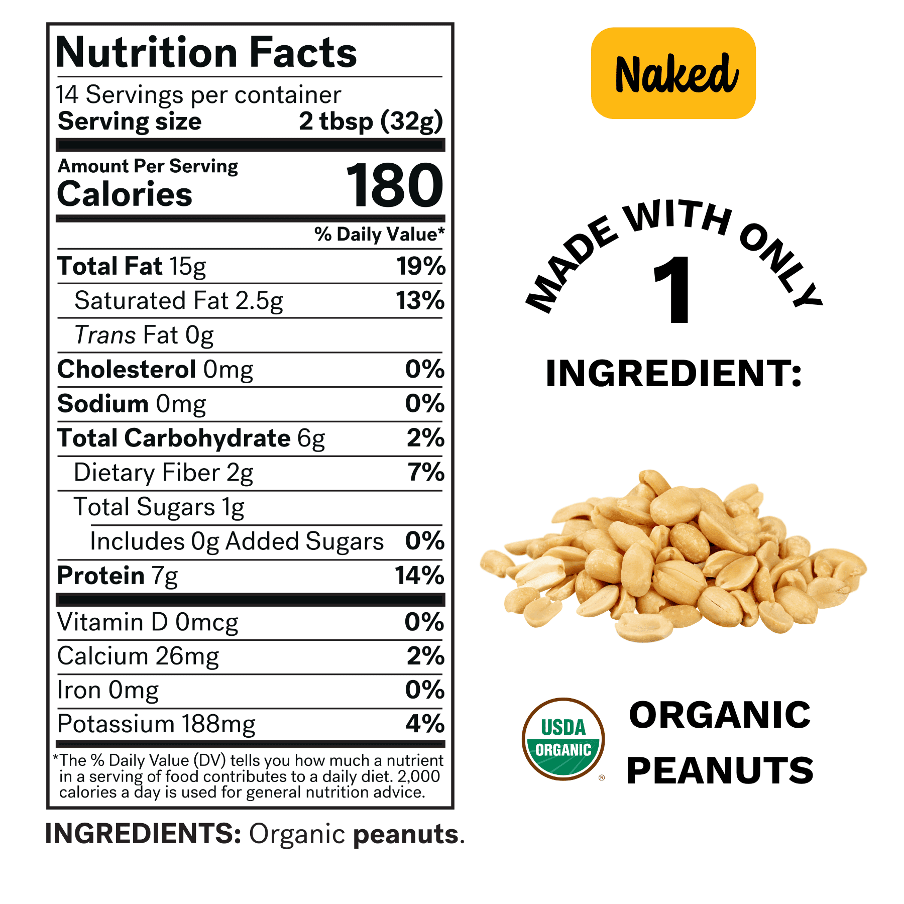 Organic Peanut Butter, Creamy, Palm-Oil Free, No Salt, 7g Protein, 16 oz, Spread The Love