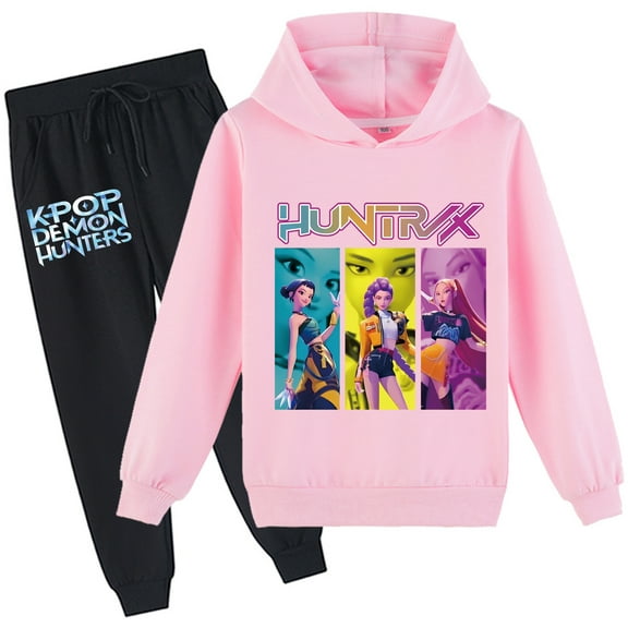 KPop Classic Hoodie Set-Pullover Long Sleeve Tops and Sweatpants Set-Casual Tracksuit 2 Piece Outfits for Girls