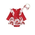 thumbnail image 2 of Musuos Infant Girls Valentine´s Day Romper Dress 3 6 12 18M Heart Print Long Sleeve Ruffled Jumpsuit + Bow Headband, 2 of 10