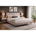 thumbnail image 1 of Brassex Evonny King Platform Bed for Bedroom with Grid-Tufted Headboard, No Box Spring Required, Beige, 1 of 6