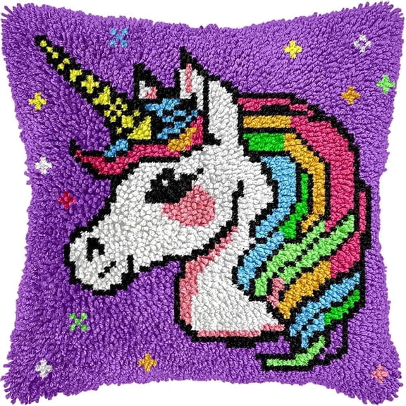 Latch Hook Kit for Adults, DIY Unicorn Pillow & Rug Craft Kit for Beginners, Animal Handmade Yarn Art, Relaxing Home Sofa Decor Gift