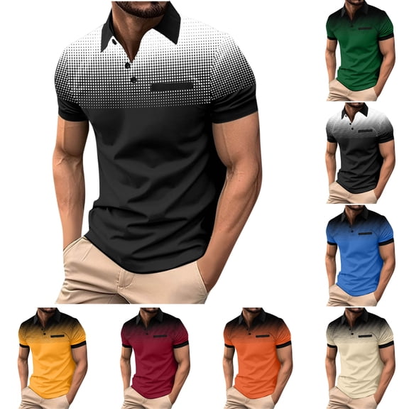 SGFCWSX Mens Polo Shirts Short Sleeve Quick-Dry Slim Fit Daily Gradient Casual Golf Shirts for Men Black Size XL