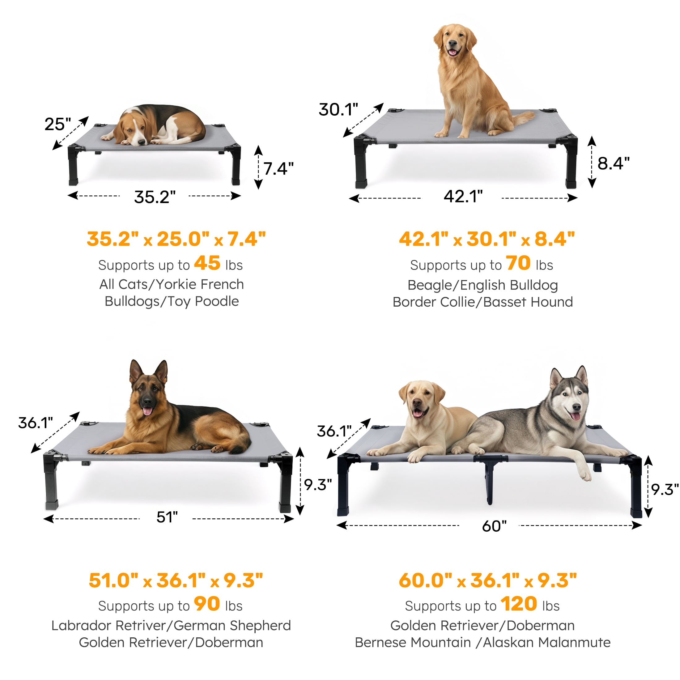 Niubya Cooling Elevated Dog Bed, Portable Raised Dog Cot with Washable Mesh, Small (35"L x 25"W x 7.4"H), Grey
