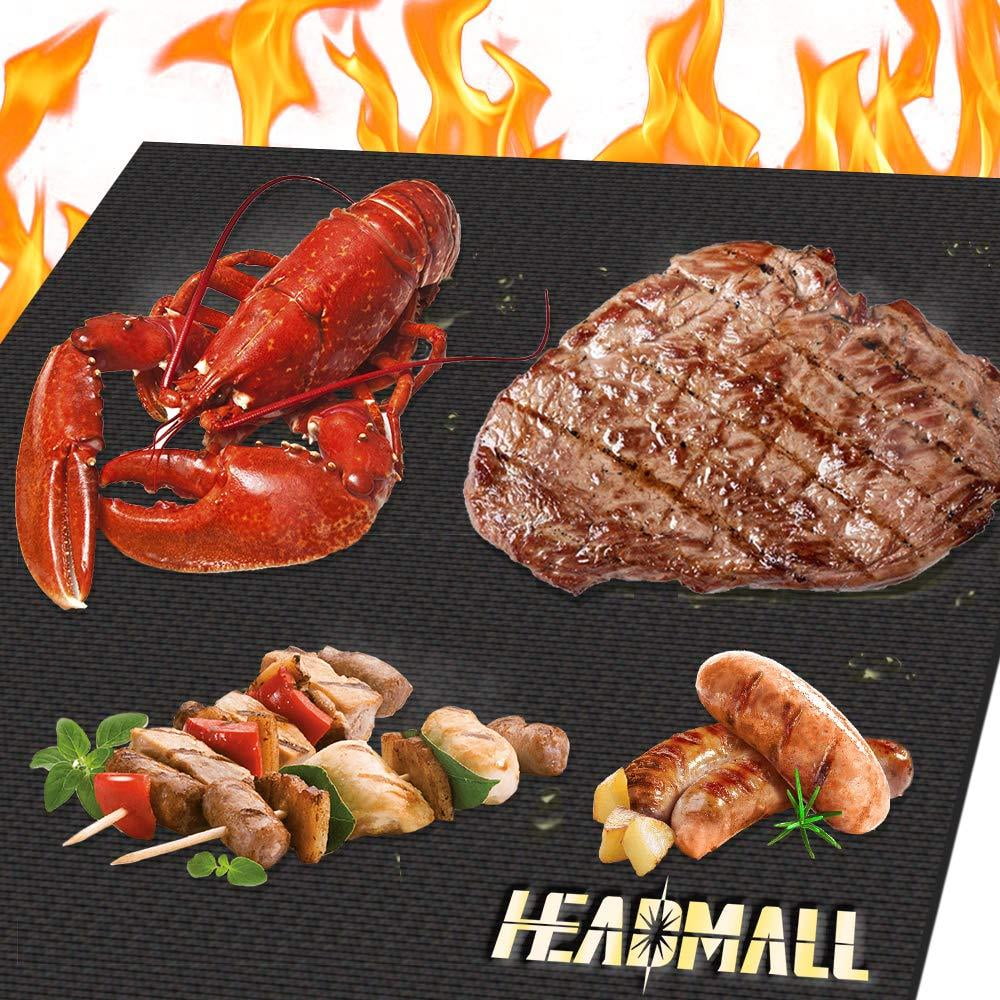 Used by BBQ Aficionado & Professional Chefs Worldwide HEADMALL Grill Mat Heavy-Duty BBQ Mat Non-Stick & Reusable & Easy-Clean Thickest 600 Degrees BBQ Grill Mat 25X15.75 inch 