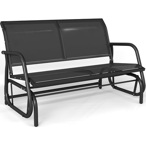 Patio Outdoor Glider Bench, High Backrest and Breathable Mesh Fabric, Yard Porch Loveseat, Outside Rocking Swing Chair, Heavy Duty Metal, Clearance, Black