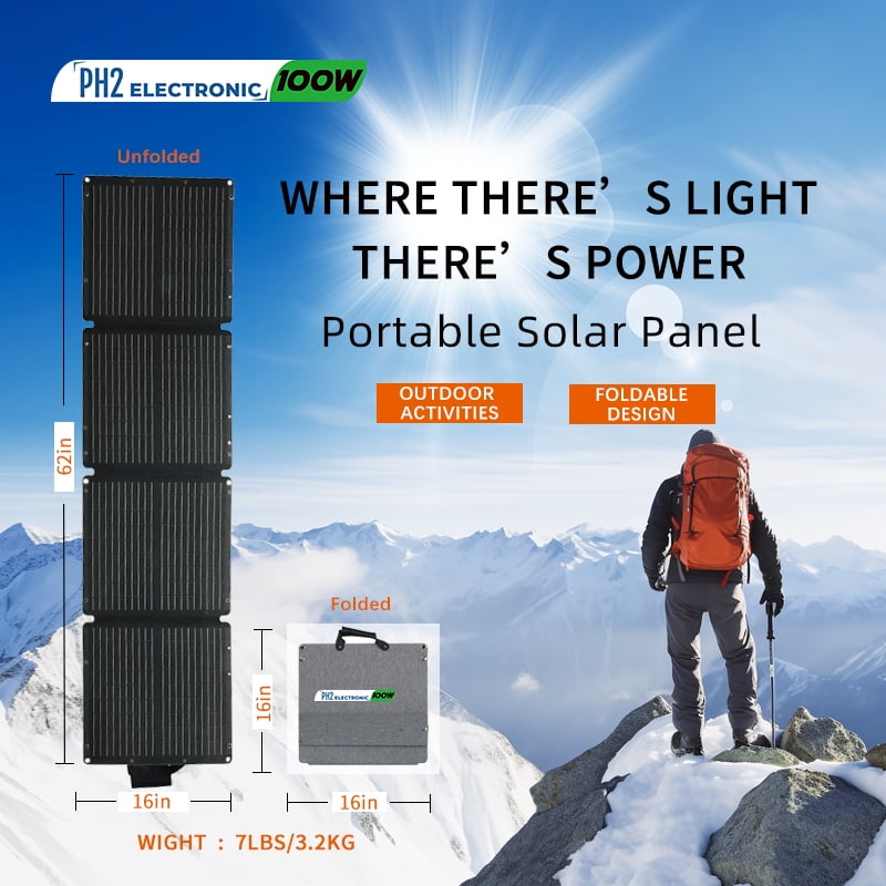 100w Portable Foldable Solar Panel Kit (18V,16x16inch,7lb),Solar Controller