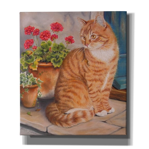 Epic Graffiti 'Ginger Cat On Doorstep' by Janet Pidoux, Canvas Wall Art, 26"x30"