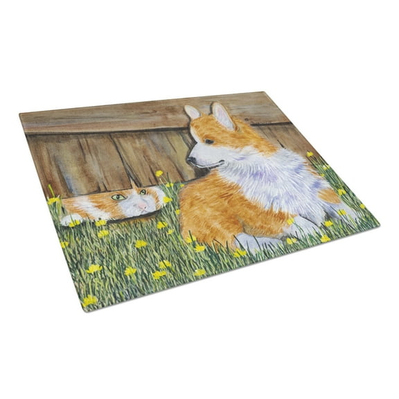 Caroline's Treasures Corgi Glass Cutting Board Large
