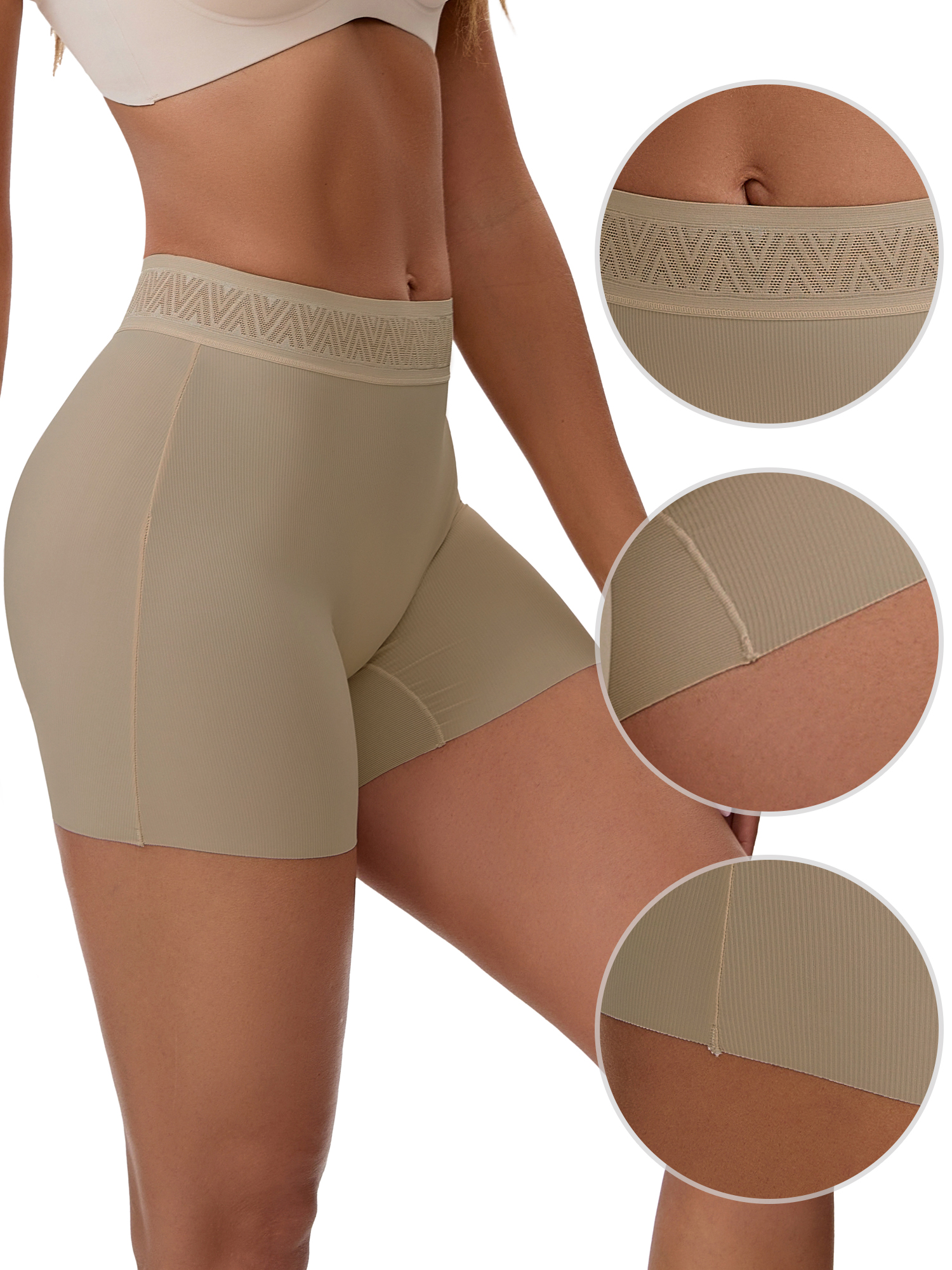 Unique Bargains Women's Tummy Control Butt Lifter Thigh Slimmers XL Black/Beige/Khaki
