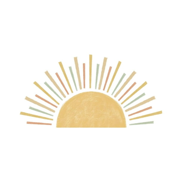 Pegatina de pared de medio sol, pegatinas de pared de sol, calcomanías de pared de sol extraíbles, papel tapiz para fondo, sala de estar, decoración