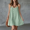 thumbnail image 5 of ClodeEU Women's Scoop Neck Spaghetti Strap Button Mini Dress,Casual A-Line Sundress Mint Green,Women's Plus S, 5 of 8
