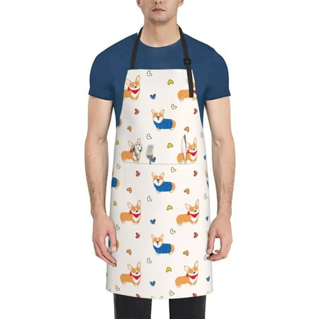 

Lukts Corgi Dog And Heart Pattern Kitchen Cooking Aprons Adjustable Bib Soft Chef Apron with 2 Pockets for Men Women