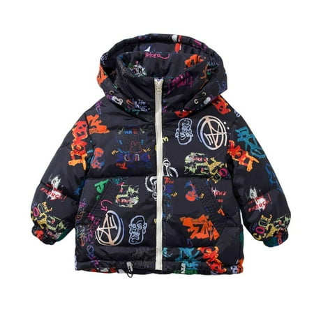 

Morefun-Toddler Boys Girls Winter Down Coats with Hoods Cartoon Graffiti Down Jacket Soft Lightweight Puffer Padded Coat
