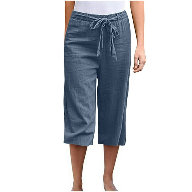 Timegard Women's Straight Leg Elastic Waisted Drawstring Lightweight Casual Capri Pants, 2X-Large