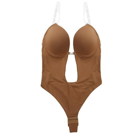 

Women s Seamless Underwear Body Shaper Tummy Control Deep Plunge Sexy Bodysuit Padded Comfortable Cut Out Bra