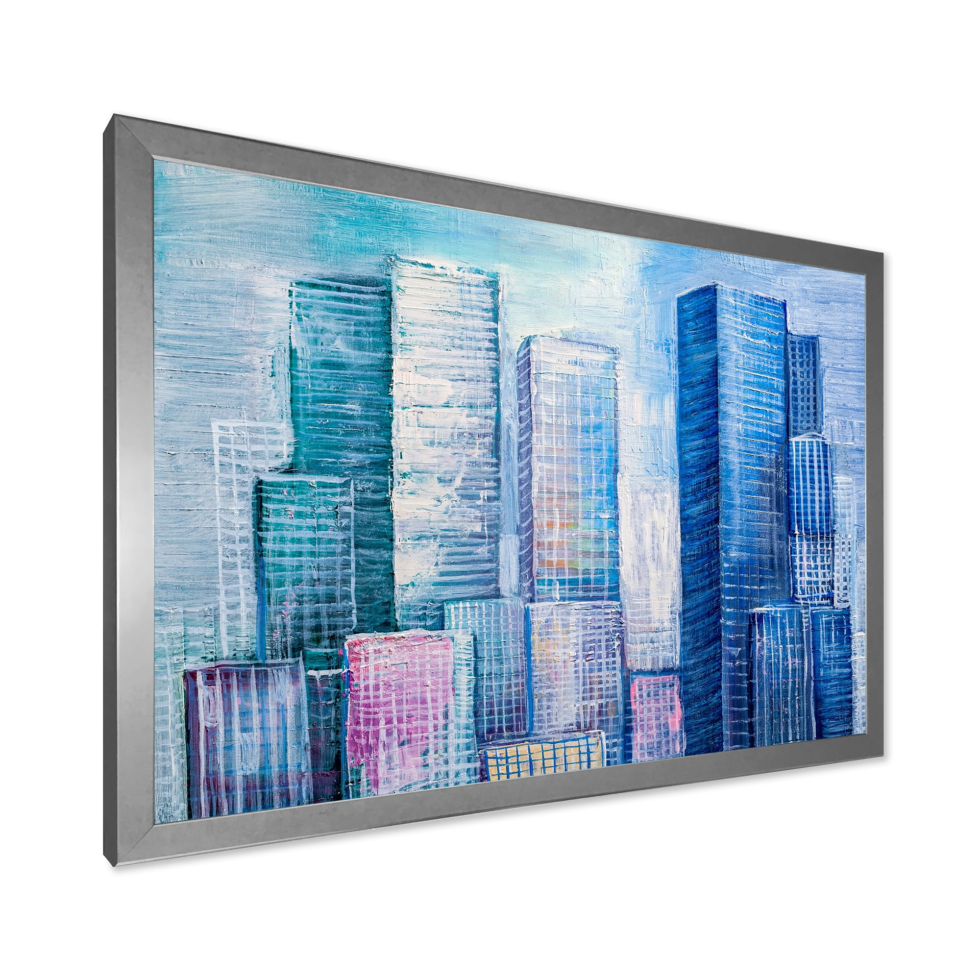 Designart 'Abstract Style Cityscape Panorama Skyscrapers I' Modern Framed Art Print