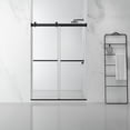 thumbnail image 2 of Vinnova Spezia 56" W x 76" H Double Sliding Frameless Glass Shower Door in Matte Black, 2 of 14