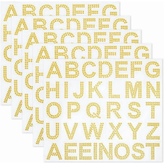 4 Sheets Rhinestone Alphabet Letter Stickers Gold Bling Stickers A to Z Alphabets 4cm Half Round Gem Glitter Self Adhesive Decals